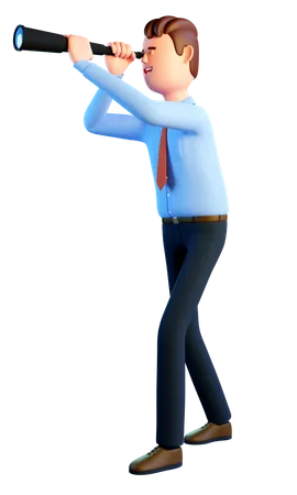 Businessman in blue shirt and tie looks to the future  3D Illustration