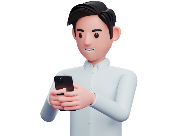 Businessman in blue shirt chatting on phone  3D Icon