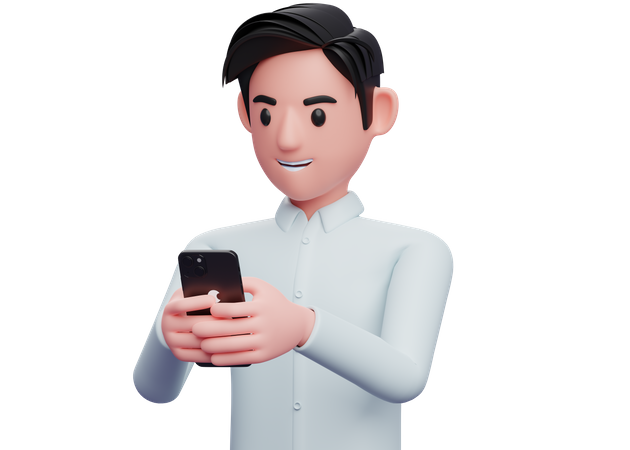 Businessman in blue shirt chatting on phone  3D Illustration