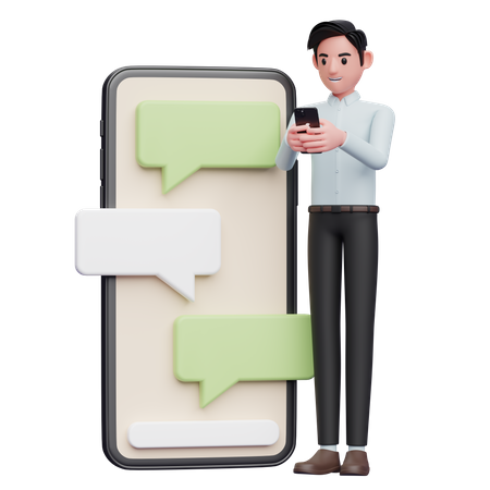 Businessman in blue shirt chatting on phone  3D Illustration