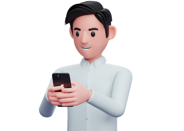 Businessman in blue shirt chatting on phone 3D Illustration