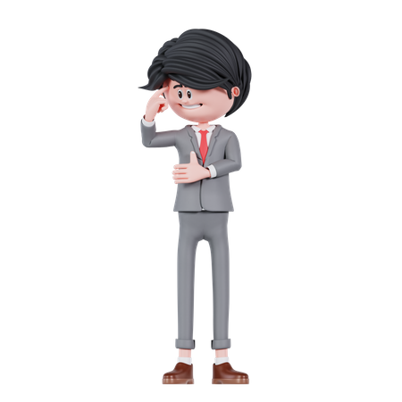 Businessman In Deep Thought Pose  3D Illustration
