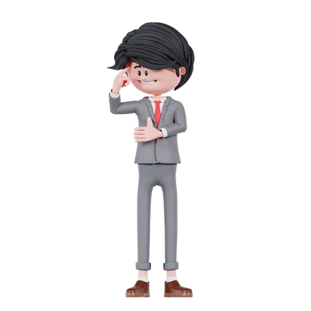 Businessman In Deep Thought Pose  3D Illustration