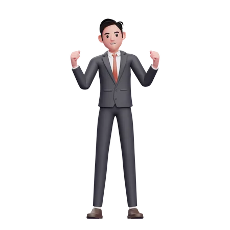 Businessman in formal suit celebrating  3D Illustration