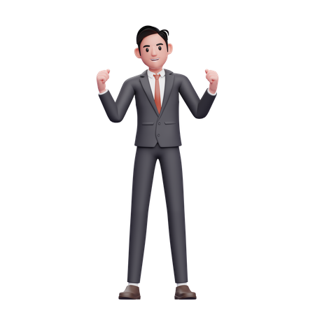 Businessman in formal suit celebrating 3D Illustration