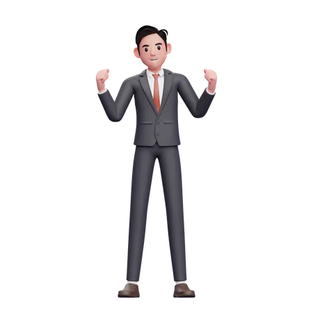 Businessman in formal suit celebrating 3D Illustration