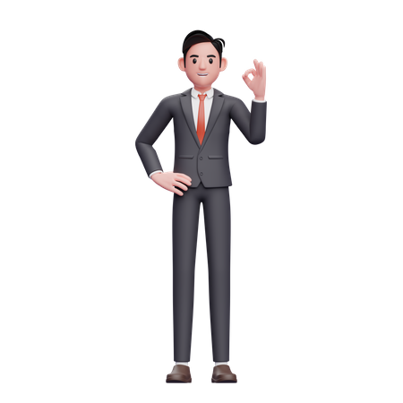 Businessman in formal suit give ok sign  3D Illustration