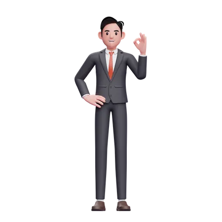 Businessman in formal suit give ok sign  3D Illustration