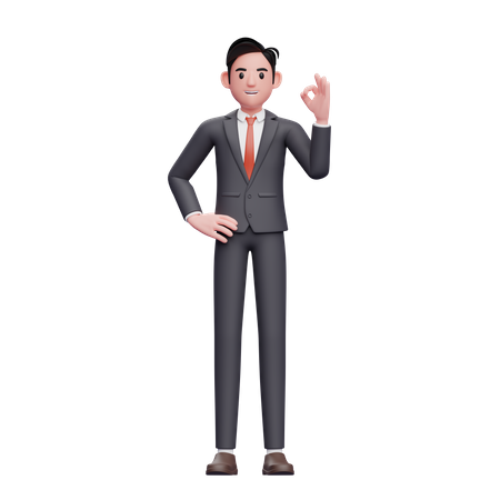 Businessman in formal suit give ok sign 3D Illustration