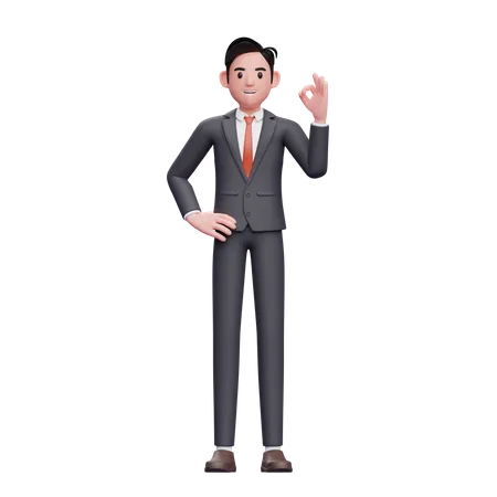 Businessman In Formal Suit Give Ok Finger Ok Sign 3D Illustration