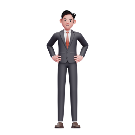 Businessman in formal suit hand on waist gesture  3D Illustration