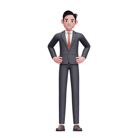 Businessman in formal suit hand on waist gesture  3D Illustration