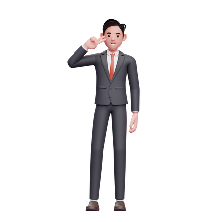 Businessman in formal suit peace sign with finger  3D Illustration