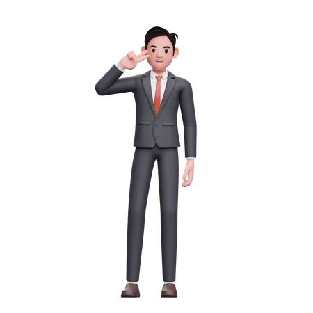 Businessman in formal suit peace sign with finger  3D Illustration