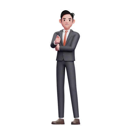 Businessman in formal suit pointing at camera  3D Illustration