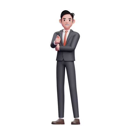 Businessman in formal suit pointing at camera 3D Illustration