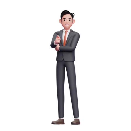 Businessman in formal suit pointing at camera 3D Illustration