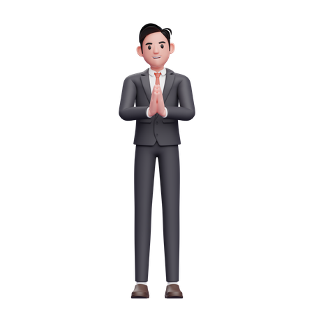 Businessman in formal suit posing welcoming 3D Illustration