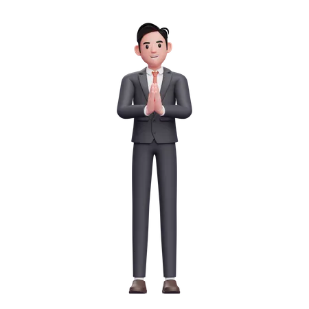Businessman in formal suit posing welcoming 3D Illustration