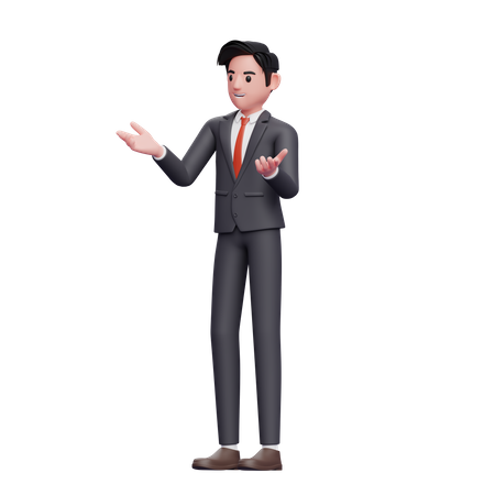 Businessman in formal suit presenting 3D Illustration