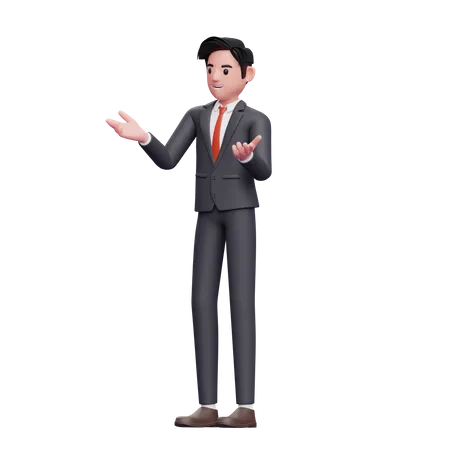 Businessman in formal suit presenting  3D Illustration