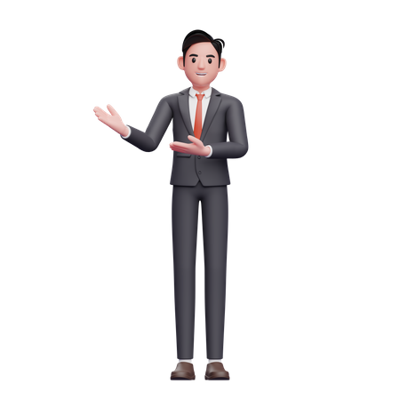 Businessman in formal suit showing with both hand  3D Illustration