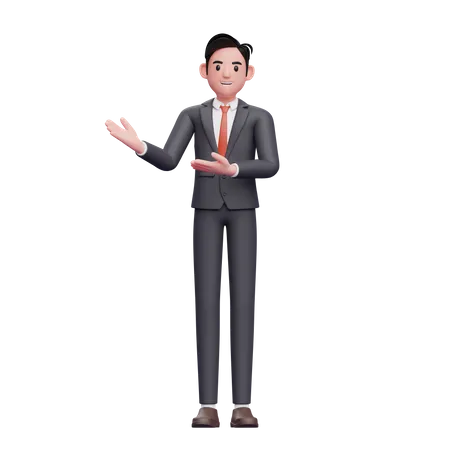 Businessman in formal suit showing with both hand  3D Illustration