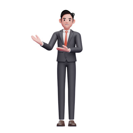 Businessman in formal suit showing with both hand 3D Illustration