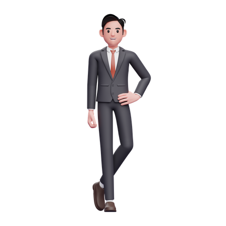 Businessman in formal suit standing with hand on waist and legs crossed  3D Illustration