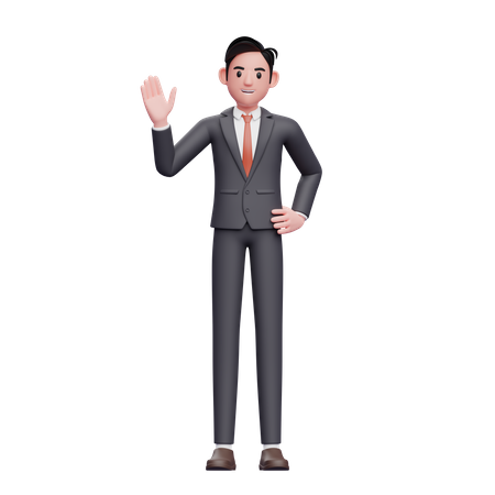 Businessman in formal suit waving hand  3D Icon