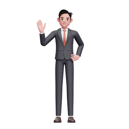 Businessman in formal suit waving hand  3D Illustration