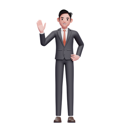 Businessman in formal suit waving hand 3D Illustration