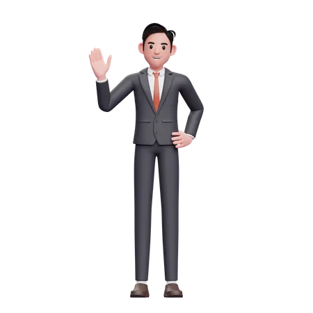 Businessman in formal suit waving hand 3D Illustration