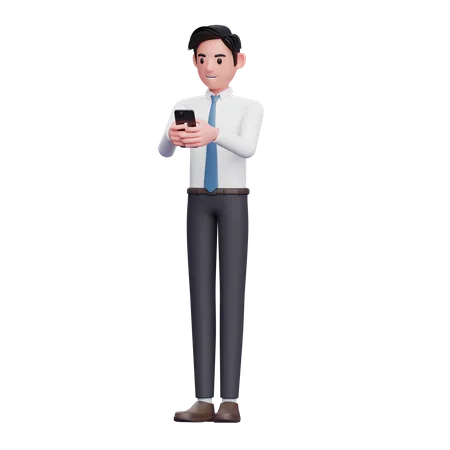 Businessman in neat clothes Typing Message on phone  3D Illustration