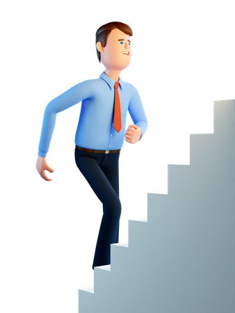 Businessman in shirt and tie goes up the career ladder  3D Illustration