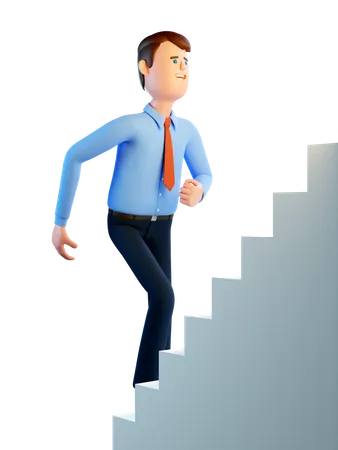 Businessman in shirt and tie goes up the career ladder  3D Illustration