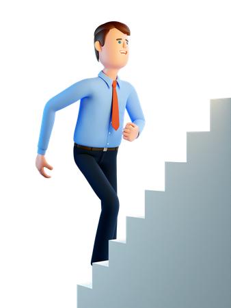 Businessman in shirt and tie goes up the career ladder 3D Illustration