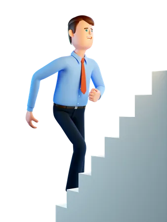 Businessman in shirt and tie goes up the career ladder 3D Illustration