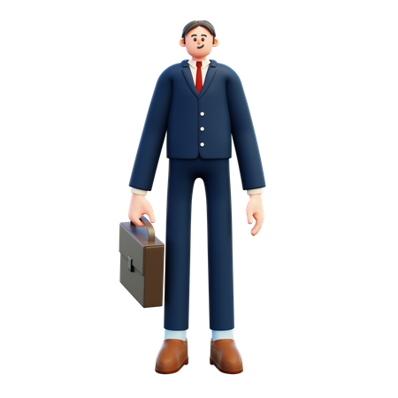 Businessman In Suit Holding Briefcase  3D Illustration