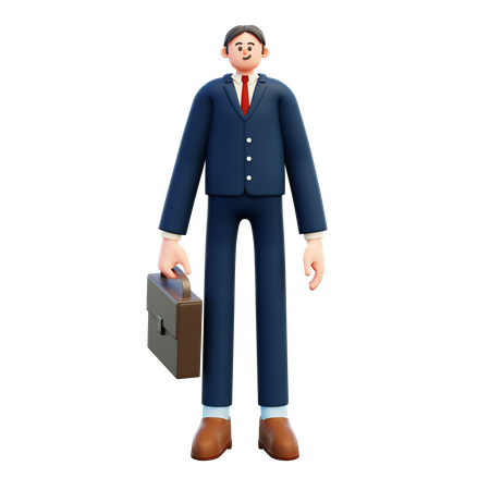 Businessman In Suit Holding Briefcase  3D Illustration