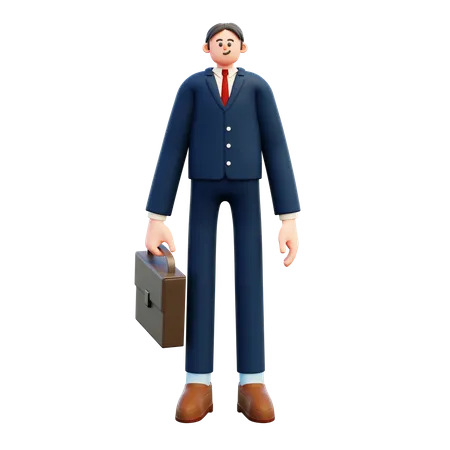 Businessman In Suit Holding Briefcase  3D Illustration