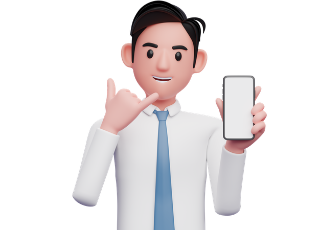 Businessman in white shirt doing call me gesture  3D Icon
