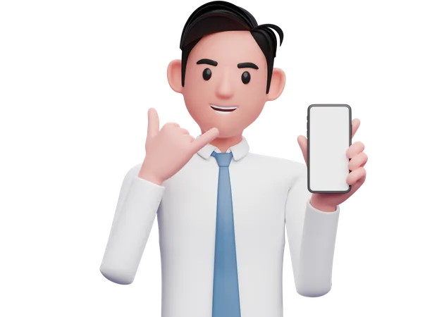 Businessman in white shirt doing call me gesture  3D Illustration