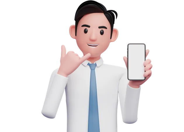 Businessman in white shirt doing call me gesture 3D Illustration