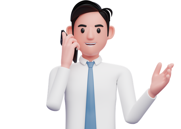 Businessman in white shirt having a telephone conversation  3D Icon