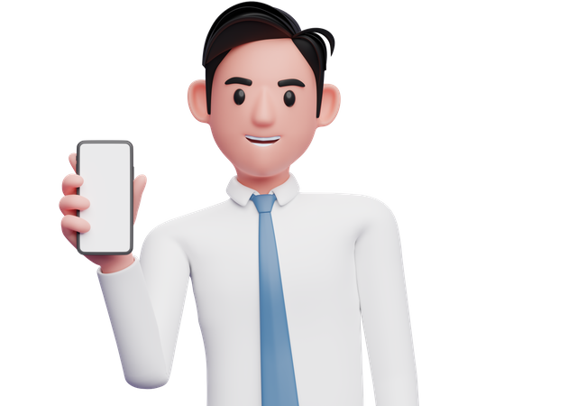 Businessman in white shirt holding a cellphone while tilting her body  3D Icon