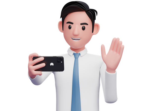 Businessman in white shirt making a video call 3D Illustration