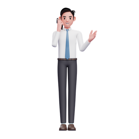 Businessman in white shirt making phone calls  3D Illustration