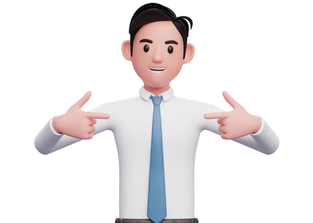 Businessman in white shirt pointing self  3D Illustration