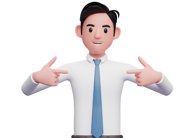 Businessman in white shirt pointing self 3D Illustration